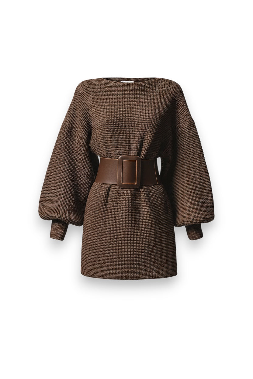 Cléa | Kort Klänning i Stickad Med Bälte