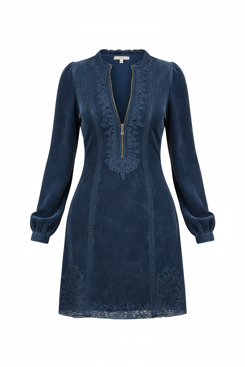 Mini klänning i mocka Aurora med spets