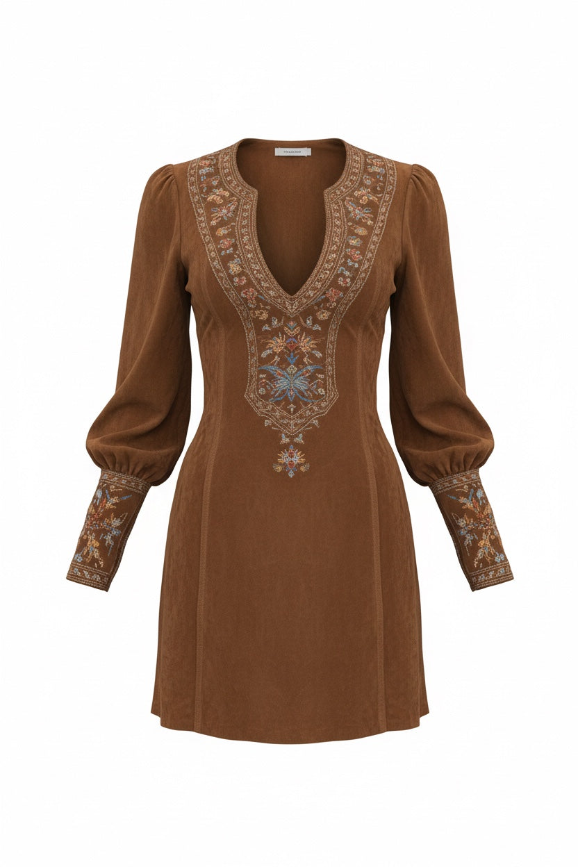 Mini klänning i mocka med broderi Lila