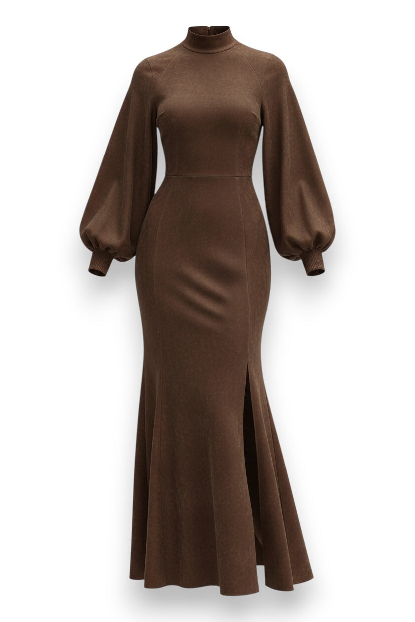 Harriet | Midi Klänning i Vintage Mocka