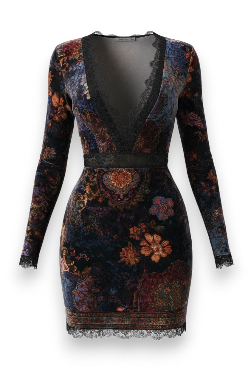 Miniklänning i Blommig Sammet Sofia