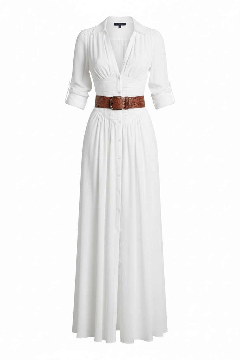 Soléane | Elegant Plisserad Midi Klänning