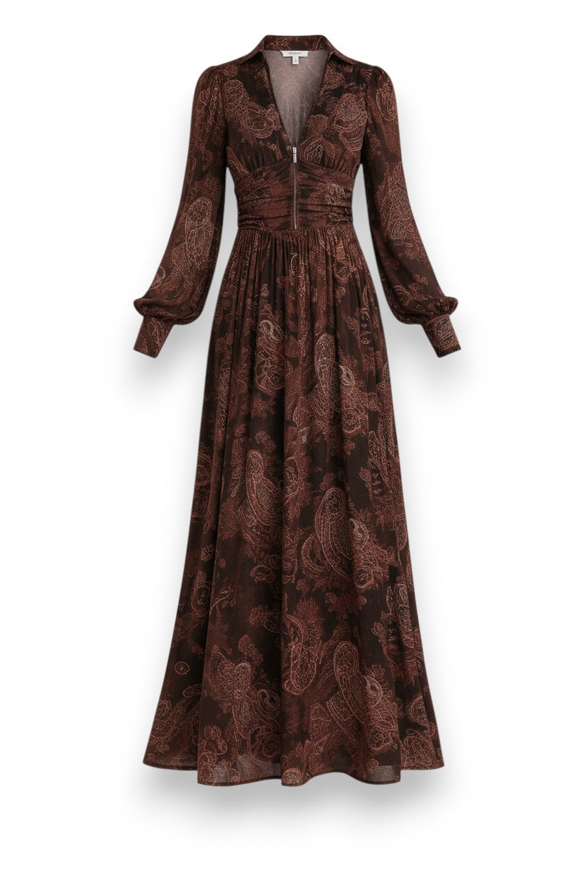 Marlene | Midi Paisley Klänning med Dragkedja i Halsen